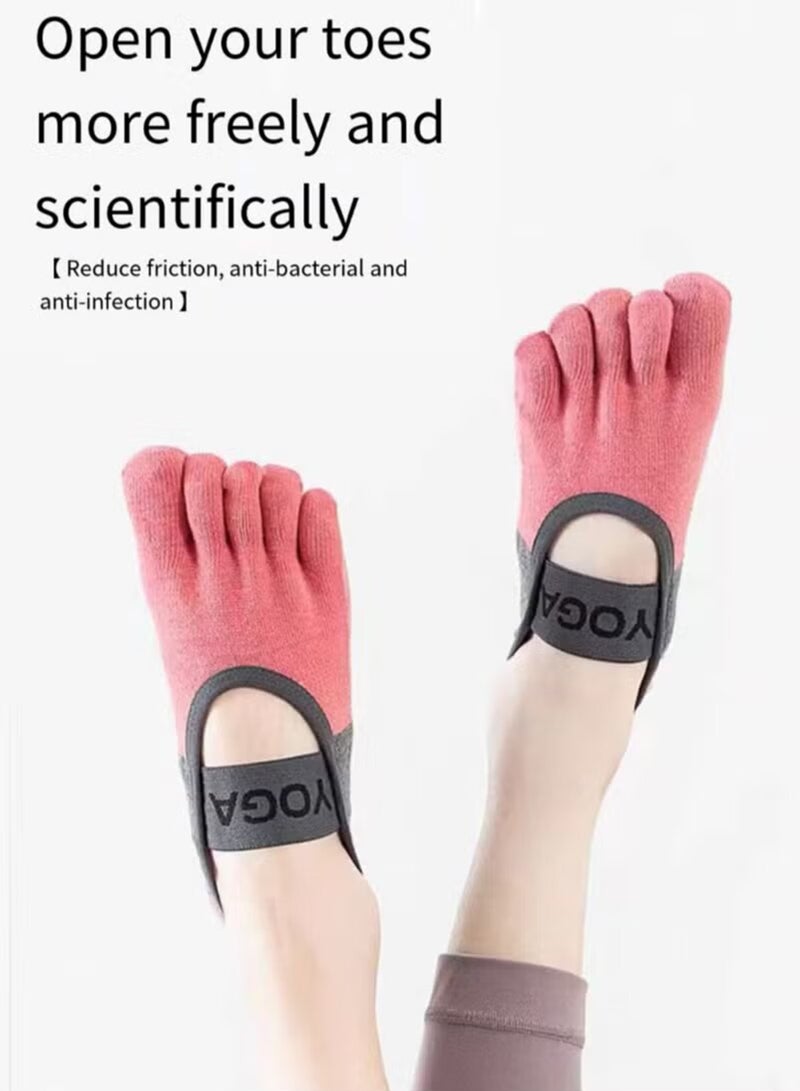 أورافلي 3 أزواج من جوارب اليوغا والبيلاتس النسائية ذات الخمسة أصابع - جوارب قطنية مانعة للانزلاق وجيدة التهوية، جوارب رياضية متخصصة بنعل مانع للانزلاق للرقص والباليه واللياقة البدنية - Image 3